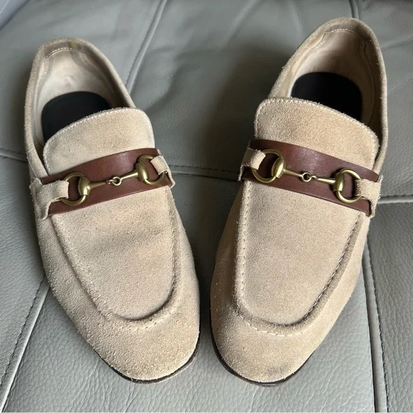 Gucci Tan and Brown Loafers with Penny Design Sz 36 US 6 Suede Leather Horsebit